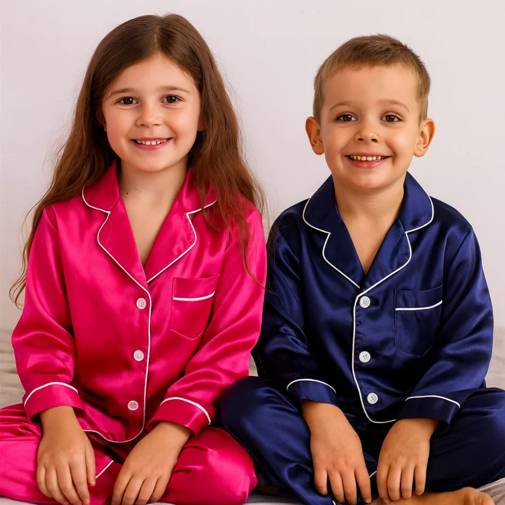 Kids Pajama Set Button-Front Top Elastic-Waist Pants