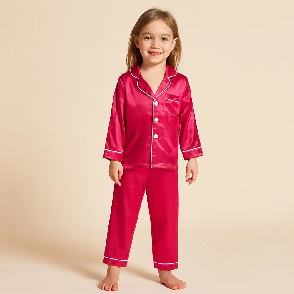Kids Pajama Set Button-Front Top Elastic-Waist Pants