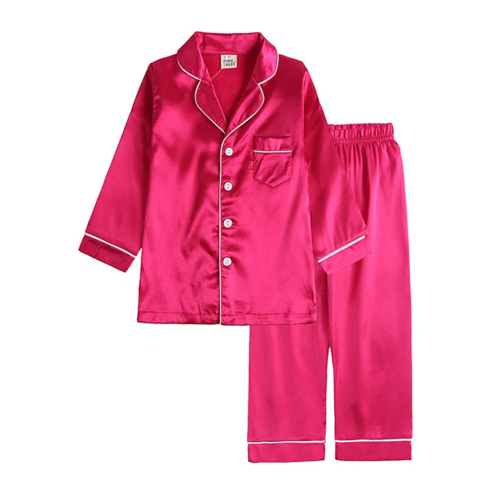 Kids Pajama Set Button-Front Top Elastic-Waist Pants