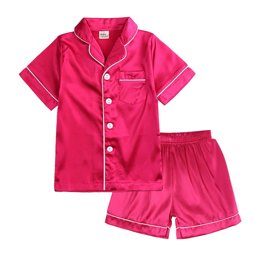 Kids Pajama Set Button-Front Top Elastic-Waist Pants