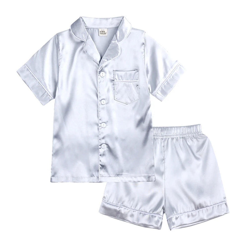 Kids Pajama Set Button-Front Top Elastic-Waist Pants