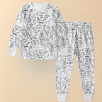 Kids Pajama Set Color-In Christmas Designs Soft Cotton Blend