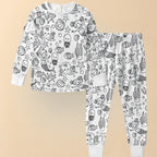 Kids Pajama Set Color-In Christmas Designs Soft Cotton Blend