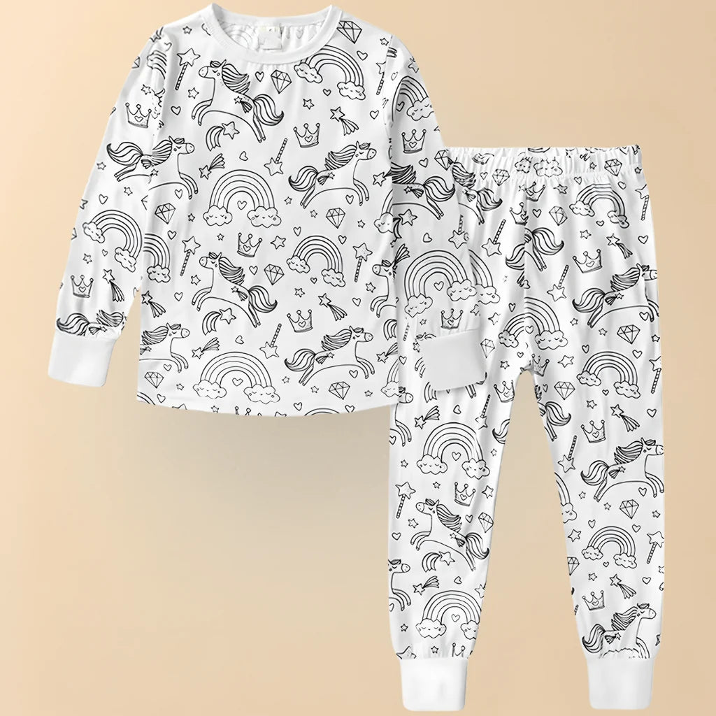Kids Pajama Set Color-In Christmas Designs Soft Cotton Blend