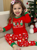 Kids Pajama Set Lined & Stretch Knit Holiday Print