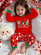 Kids Pajama Set Lined & Stretch Knit Holiday Print