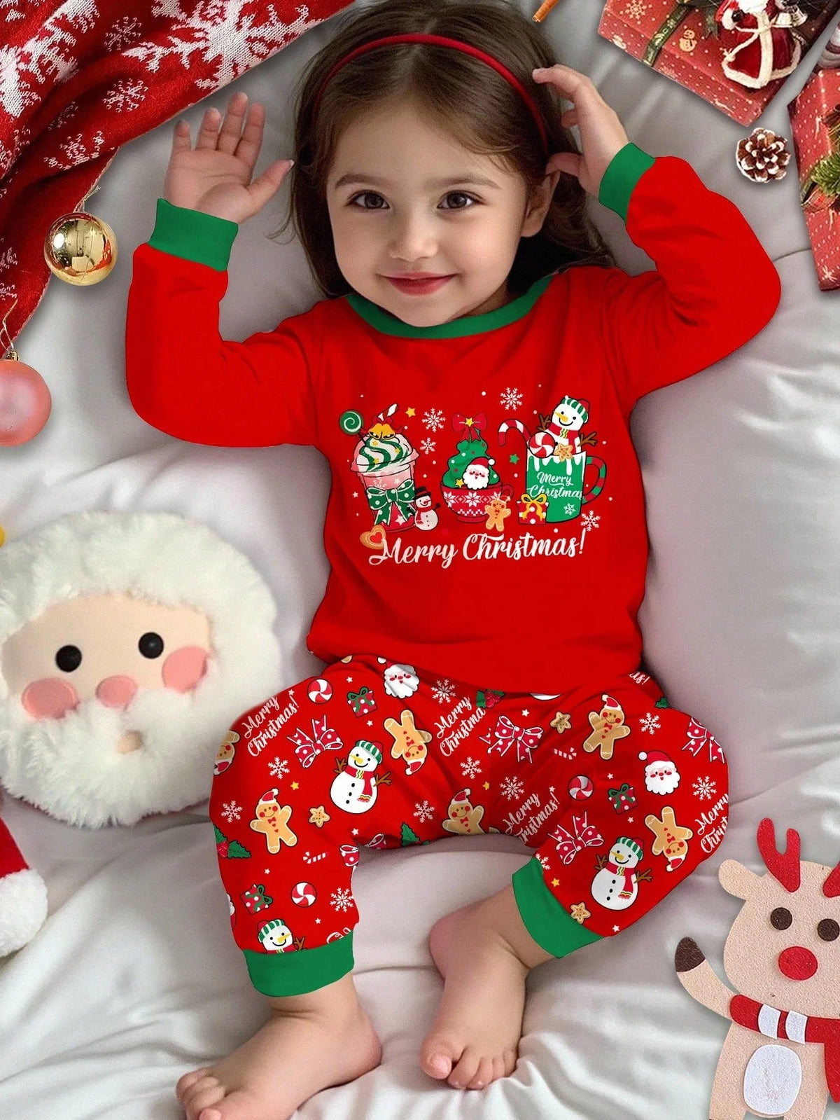 Kids Pajama Set Lined & Stretch Knit Holiday Print