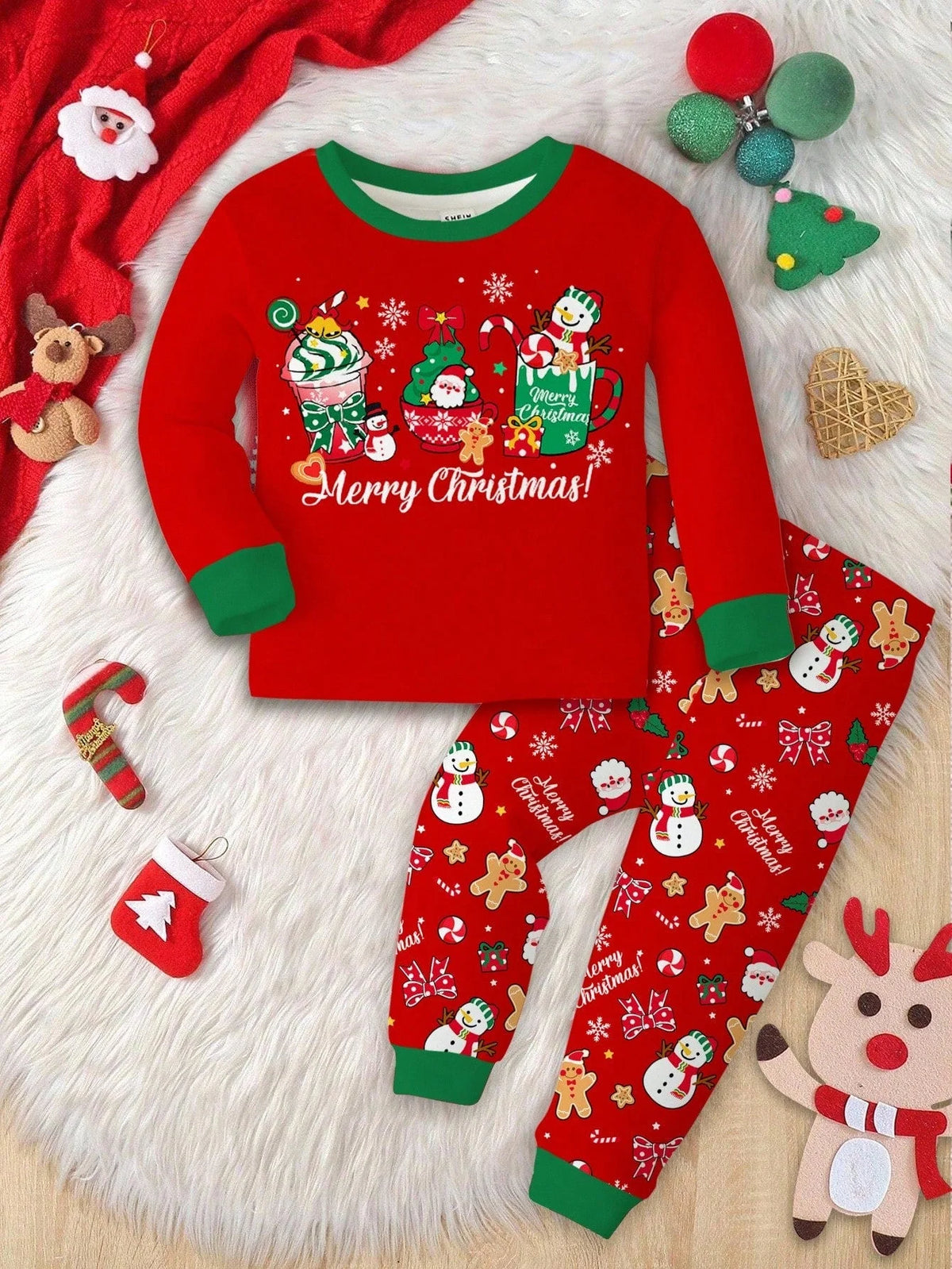 Kids Pajama Set Lined & Stretch Knit Holiday Print