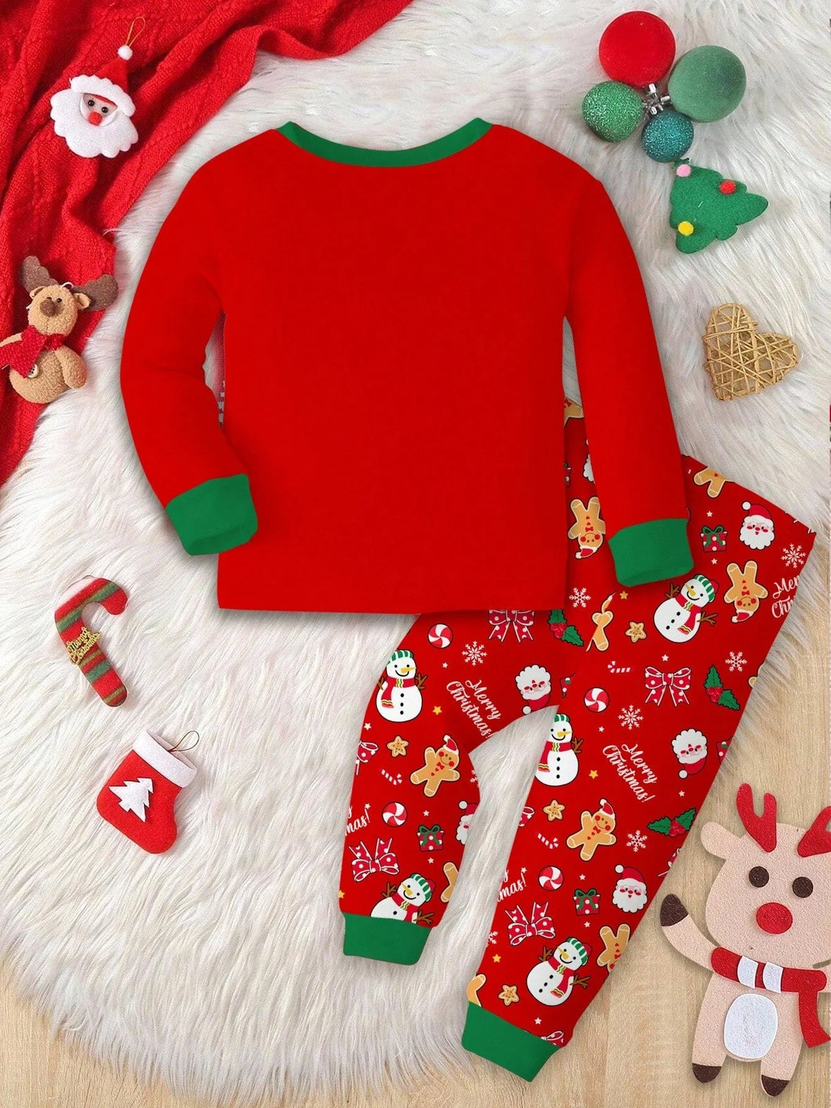 Kids Pajama Set Lined & Stretch Knit Holiday Print