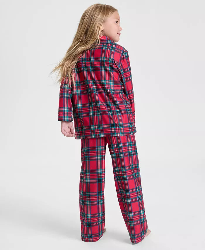 Kids Pajama Set Plaid Button-Front Pull-On Pants