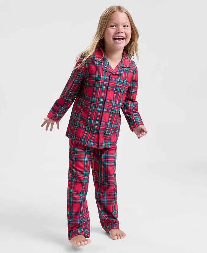 Kids Pajama Set Plaid Button-Front Pull-On Pants