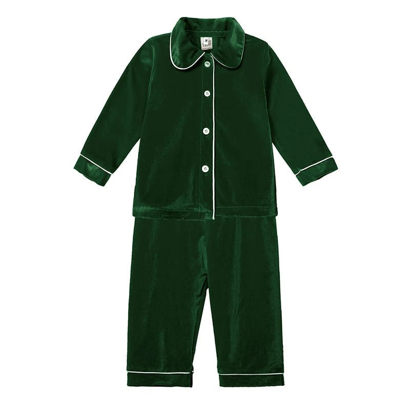 Kids Pajama Set Velvet Top & Plaid Pants