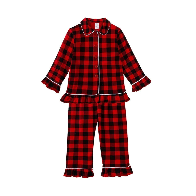 Kids Pajama Set Velvet Top & Plaid Pants