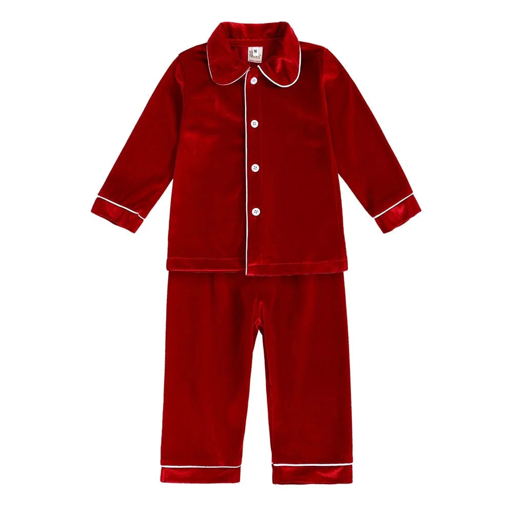 Kids Pajama Set Velvet Top & Plaid Pants