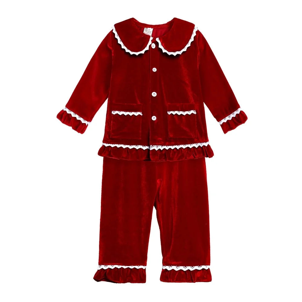 Kids Pajama Set Velvet Top & Plaid Pants