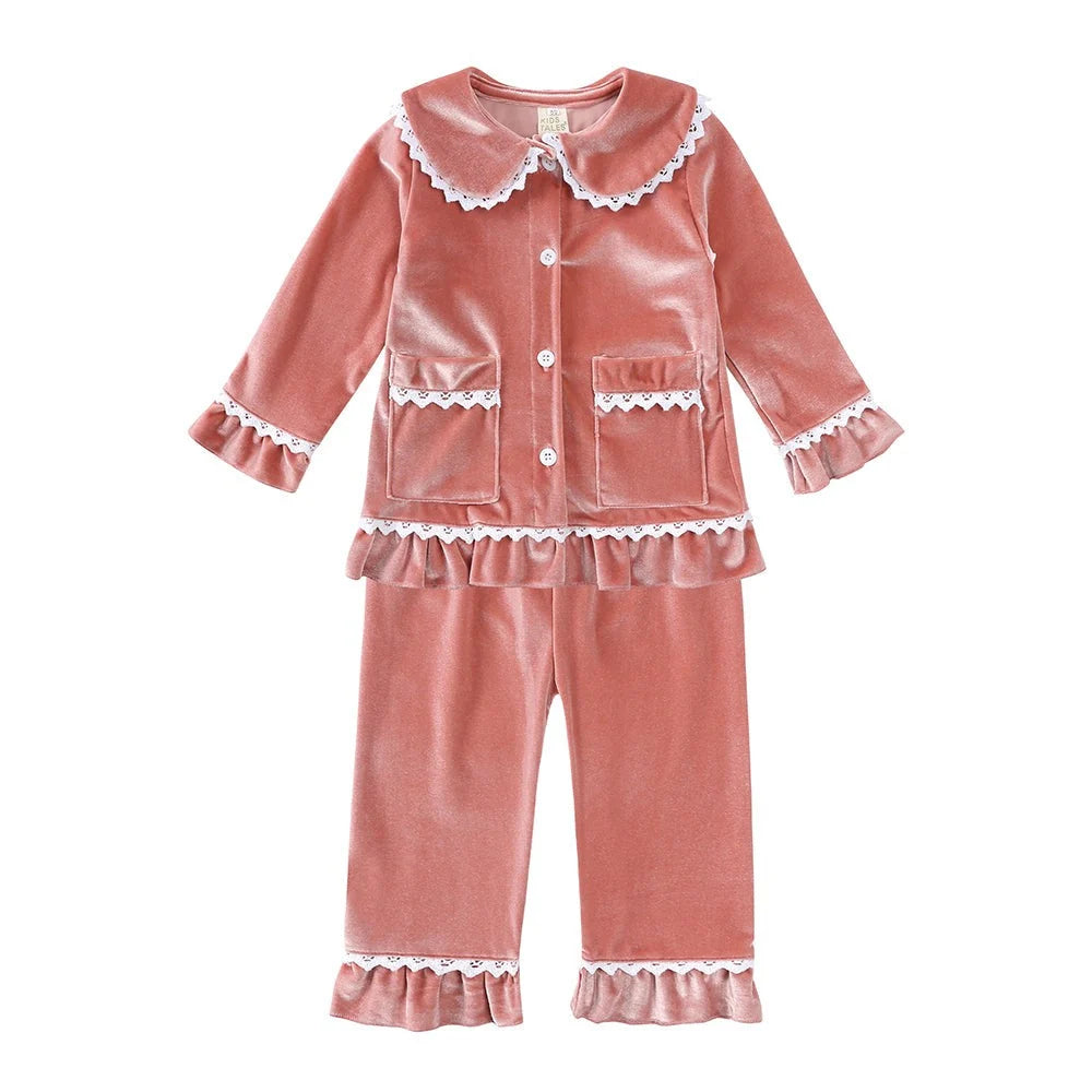 Kids Pajama Set Velvet Top & Plaid Pants