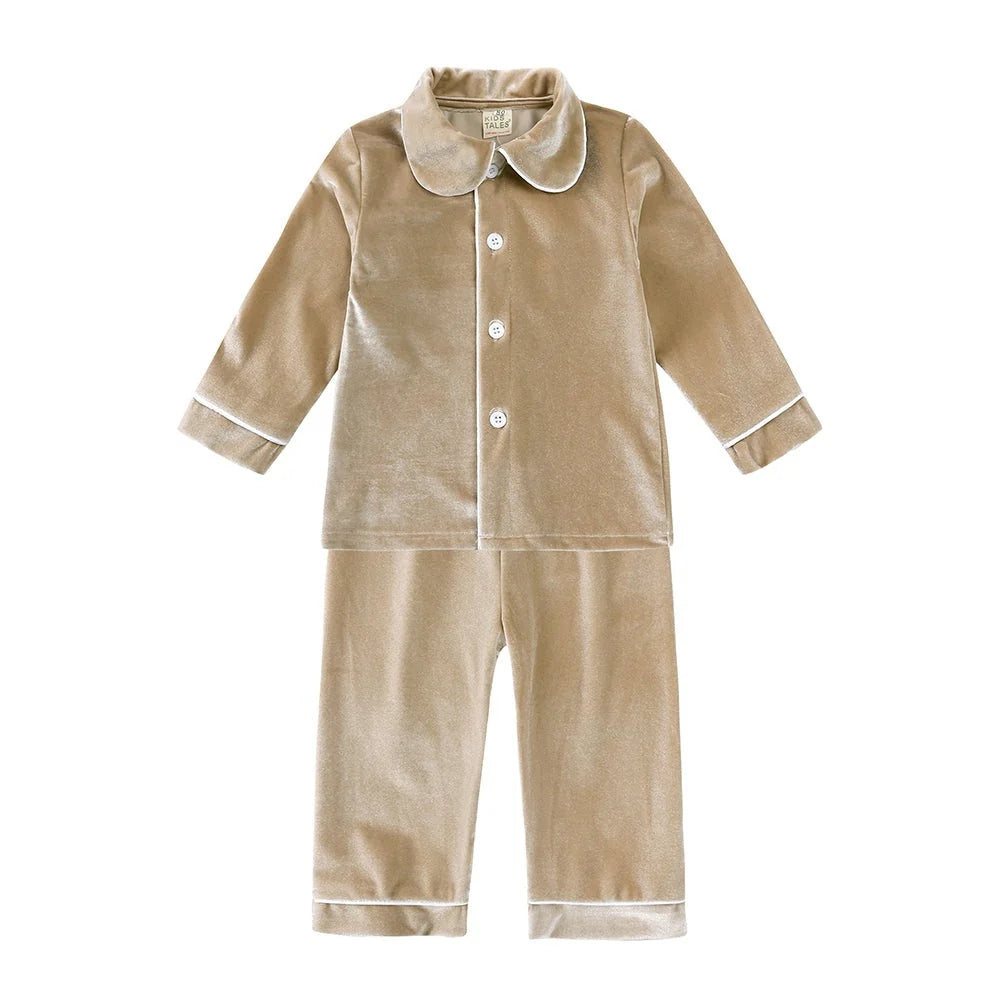 Kids Pajama Set Velvet Top & Plaid Pants