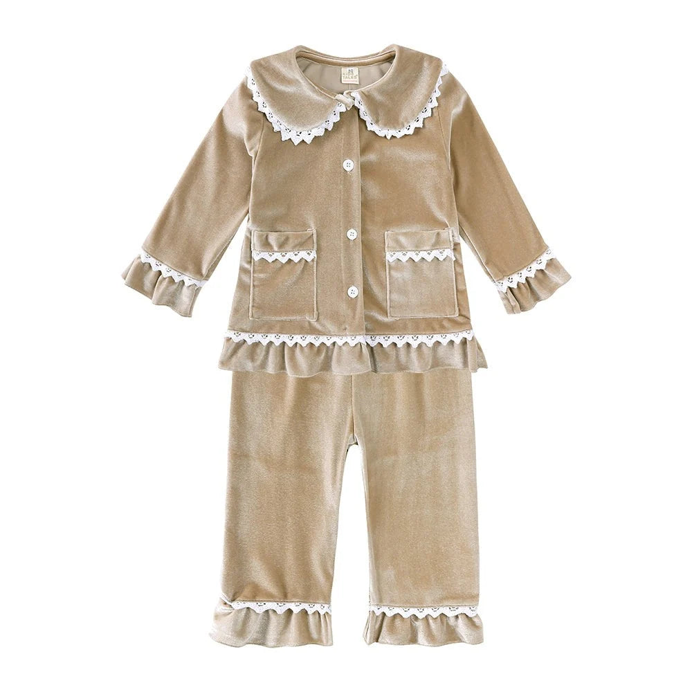 Kids Pajama Set Velvet Top & Plaid Pants