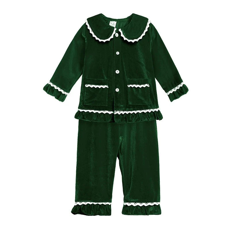 Kids Pajama Set Velvet Top & Plaid Pants