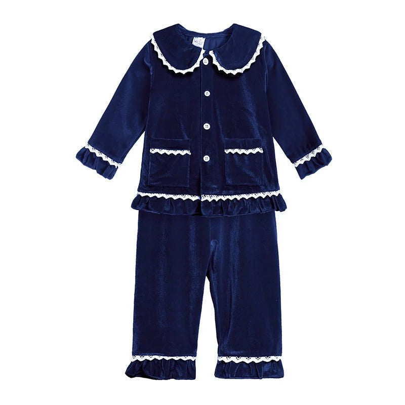 Kids Pajama Set Velvet Top & Plaid Pants