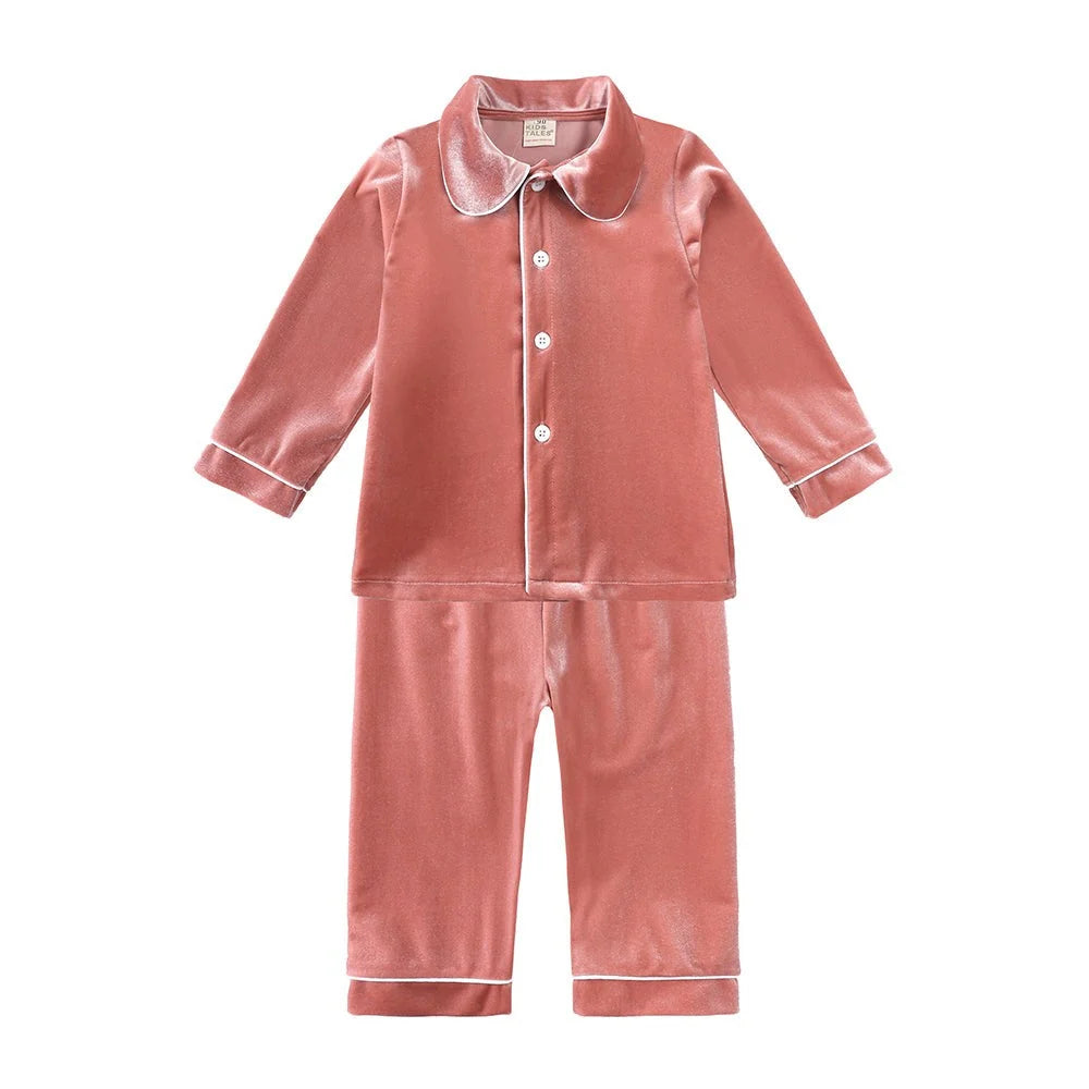 Kids Pajama Set Velvet Top & Plaid Pants