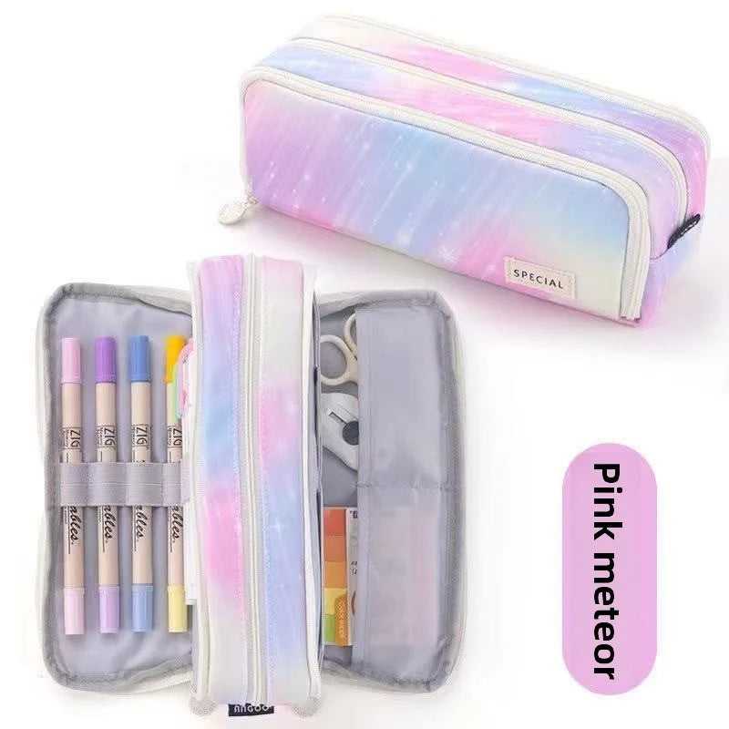 Kids Pencil Case Full-Opening Zipper & Elastic Holders