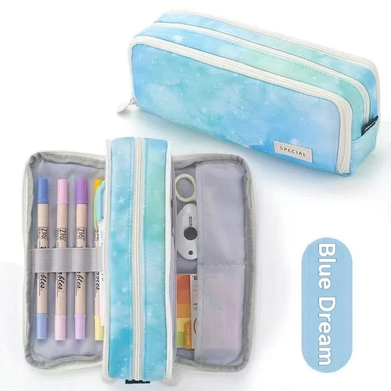 Kids Pencil Case Full-Opening Zipper & Elastic Holders