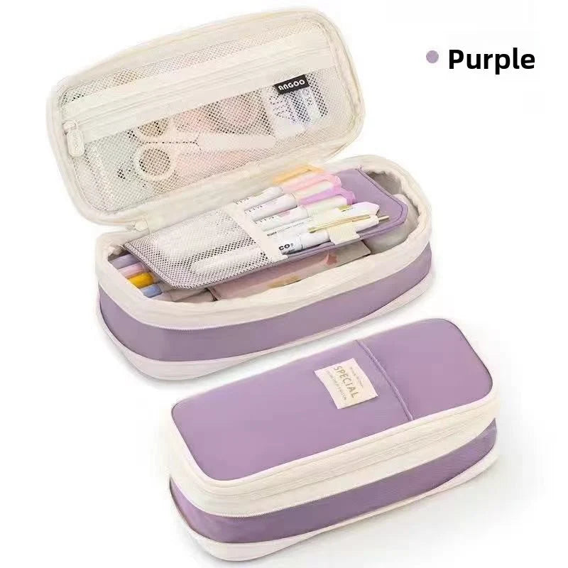 Kids Pencil Case Full-Opening Zipper & Elastic Holders