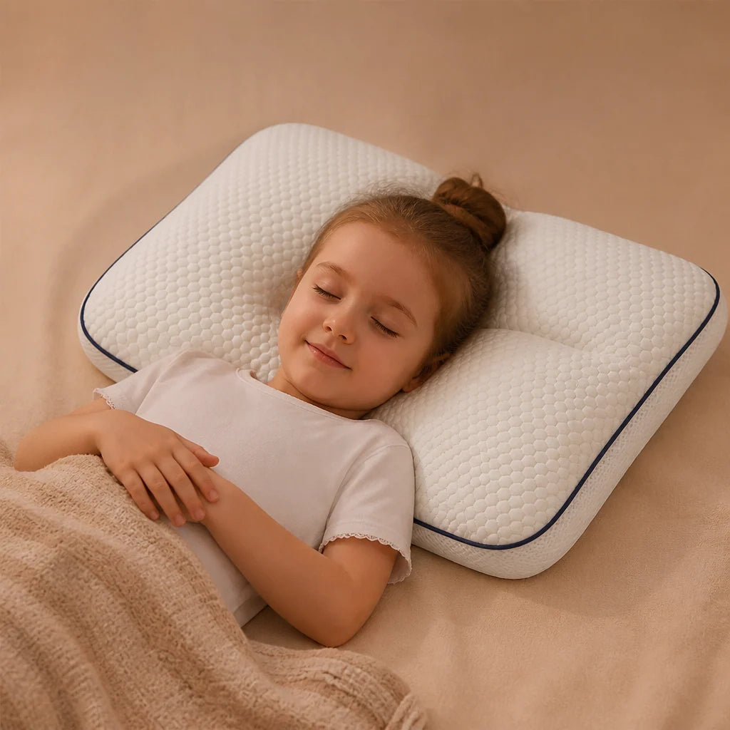 Kids Pillow Memory Foam Contoured Neck Support Breathable Surface