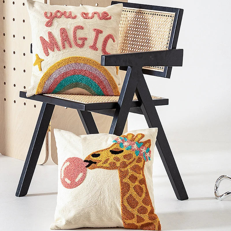 Kids Pillowcase Hand-Tufted Canvas Hidden Zipper 18x18 Inch