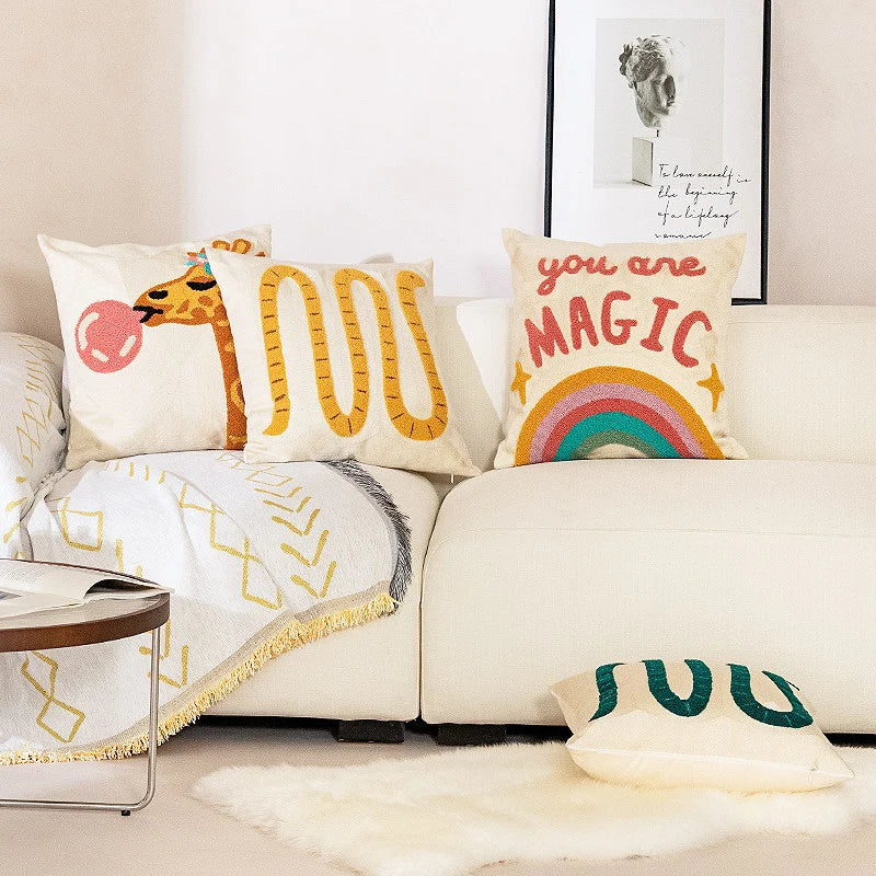 Kids Pillowcase Hand-Tufted Canvas Hidden Zipper 18x18 Inch
