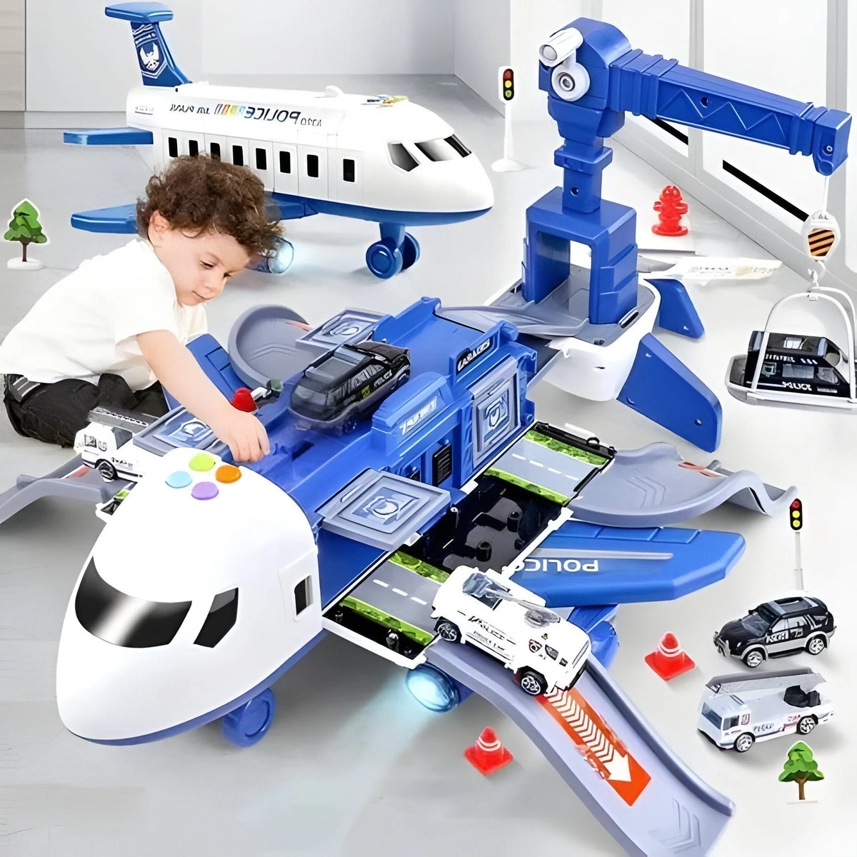 Kids Playset Friction-Powered Plane Lights & Sounds 20-Piece