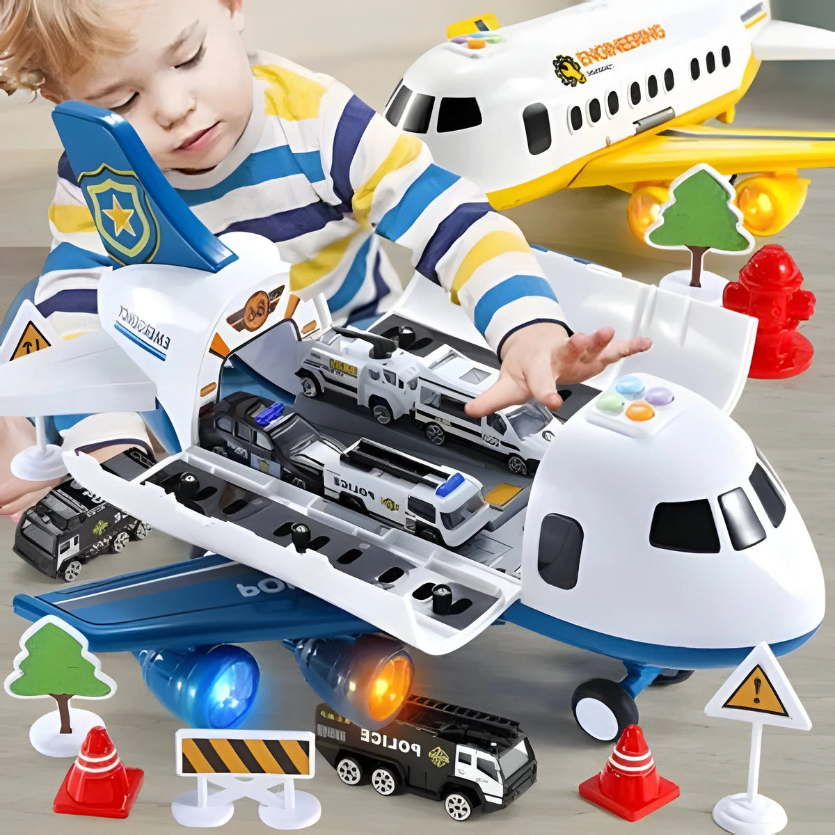 Kids Playset Friction-Powered Plane Lights & Sounds 20-Piece