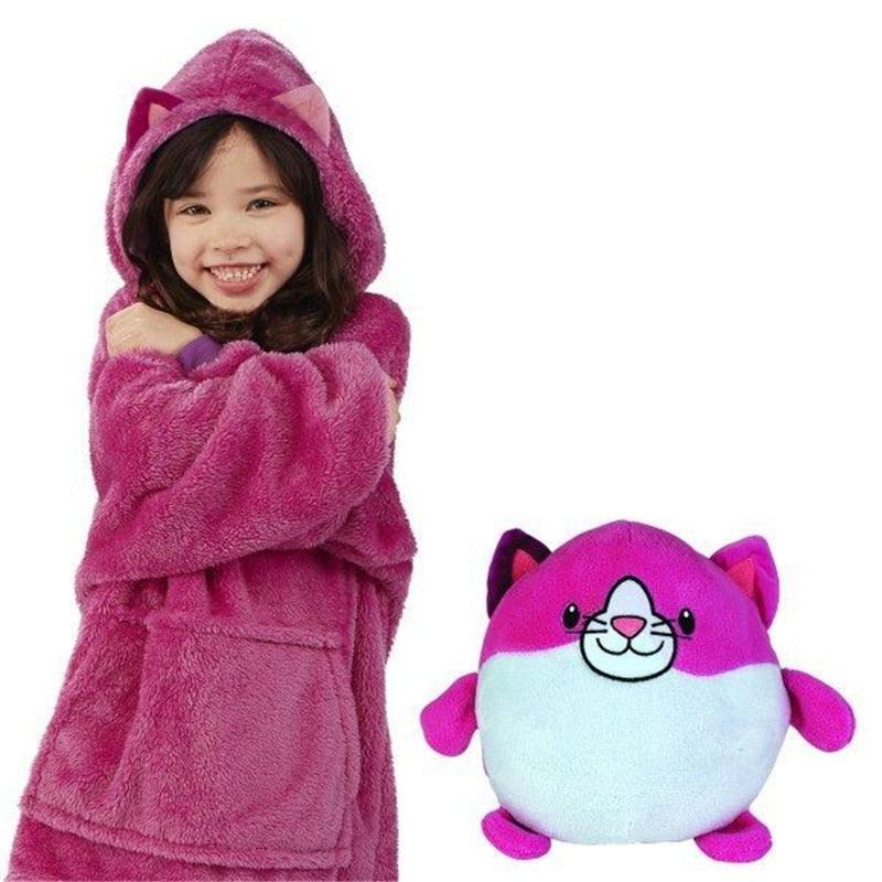 Kids Plush Hoodie Convertible Soft Polyester Fits Ages 4-10