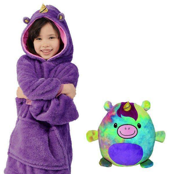 Kids Plush Hoodie Convertible Soft Polyester Fits Ages 4-10