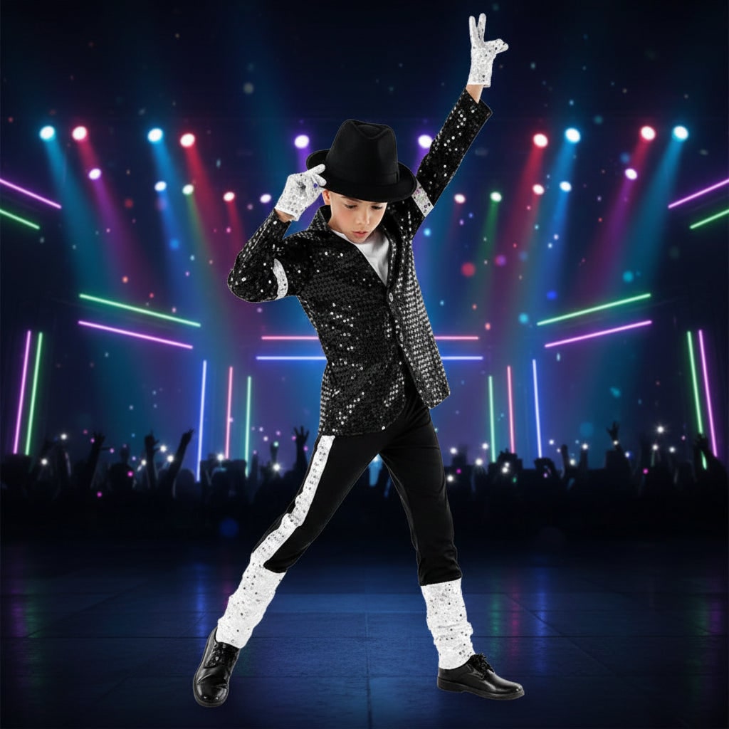 Kids Pop Star Dance Costume Sparkling Jacket & Pants