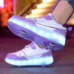 Kids Roller Shoes Foldable Wheels & Rechargeable LED