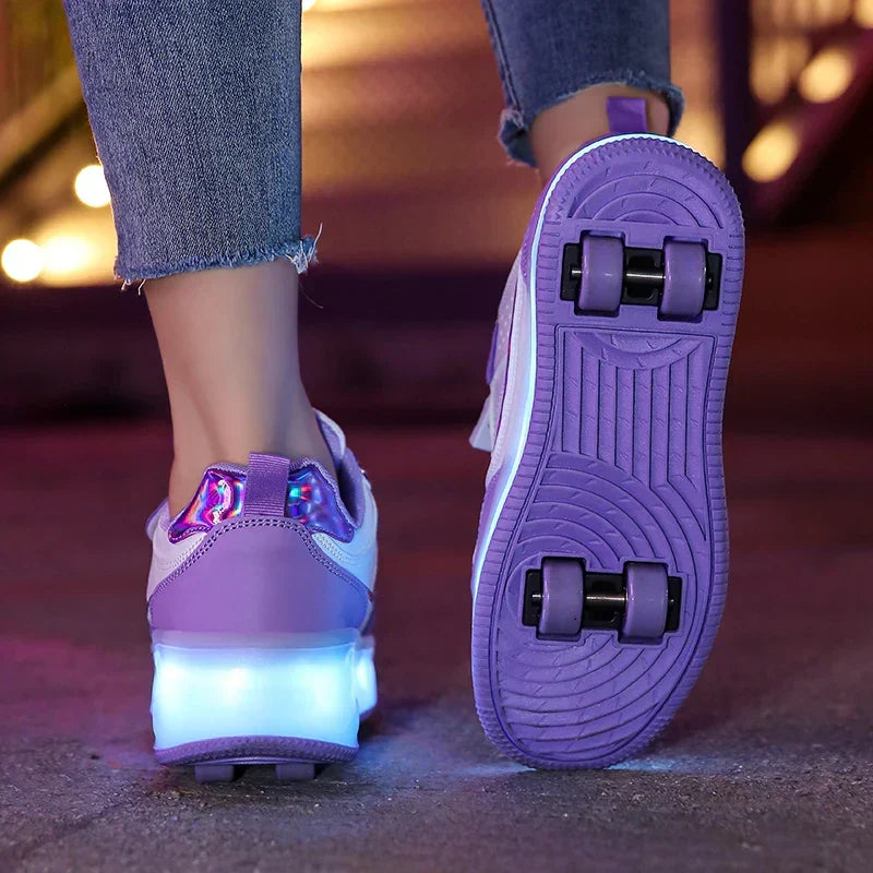 Kids Roller Shoes Foldable Wheels & Rechargeable LED