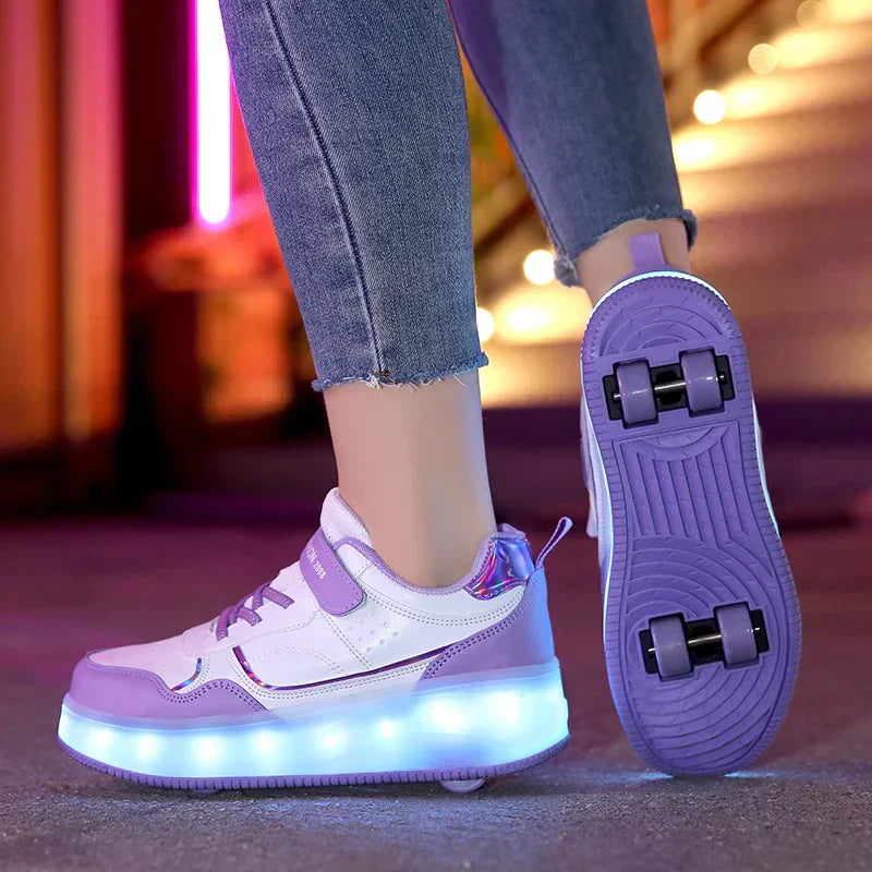 Kids Roller Shoes Foldable Wheels & Rechargeable LED