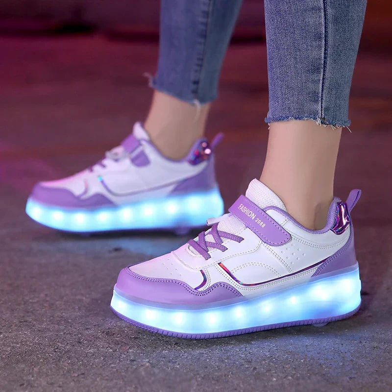 Kids Roller Shoes Foldable Wheels & Rechargeable LED