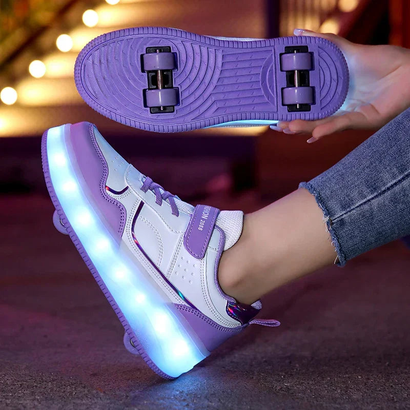 Kids Roller Shoes Foldable Wheels & Rechargeable LED