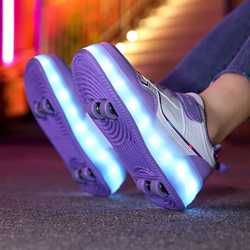 Kids Roller Shoes Foldable Wheels & Rechargeable LED