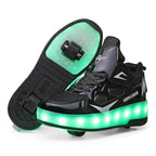 Kids Roller Shoes LED Lights & Fold-Out Wheels Non-Slip Sole