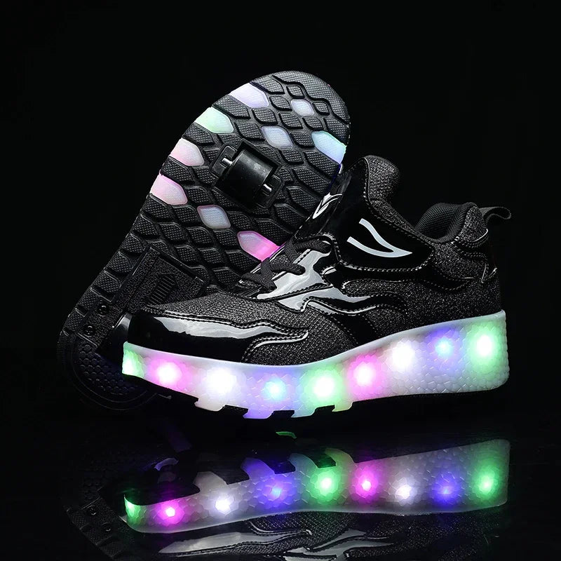 Kids Roller Shoes LED Lights & Fold-Out Wheels Non-Slip Sole