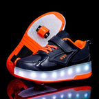 Kids Roller Shoes LED Lights & Fold-Out Wheels Non-Slip Sole
