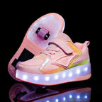 Kids Roller Shoes LED Lights & Fold-Out Wheels Non-Slip Sole