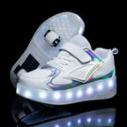 Kids Roller Shoes LED Lights & Fold-Out Wheels Non-Slip Sole