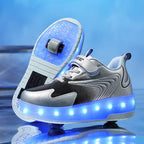 Kids Roller Shoes LED Lights & Fold-Out Wheels Non-Slip Sole