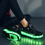 Kids Roller Shoes LED Lights & Fold-Out Wheels Non-Slip Sole