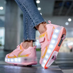Kids Roller Shoes LED Lights & Fold-Out Wheels Non-Slip Sole